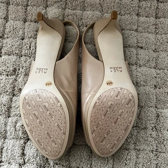 Alex Marie Beige Peep-Toe Slingback Mules - Picture 4 of 6